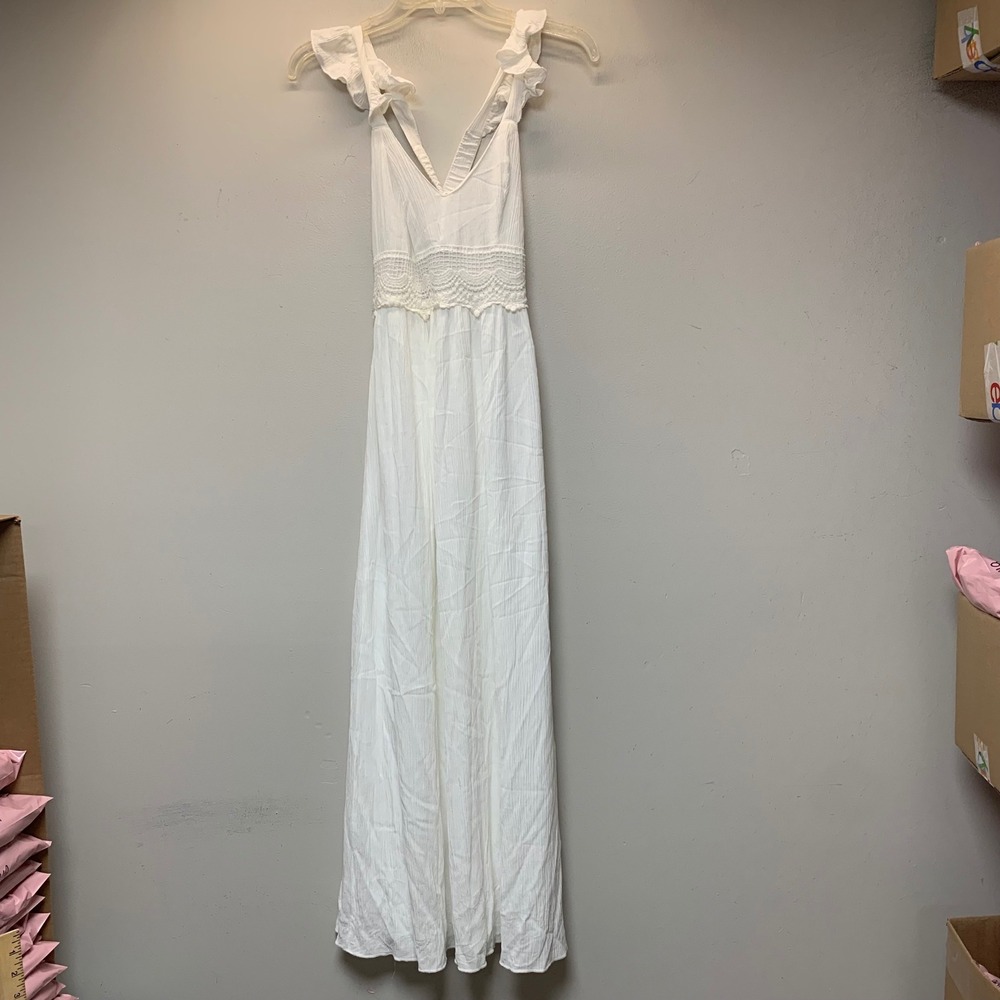 Sincerely Jules Maxi Dress Womens Small White Excellent Crochet Ruffle 15813